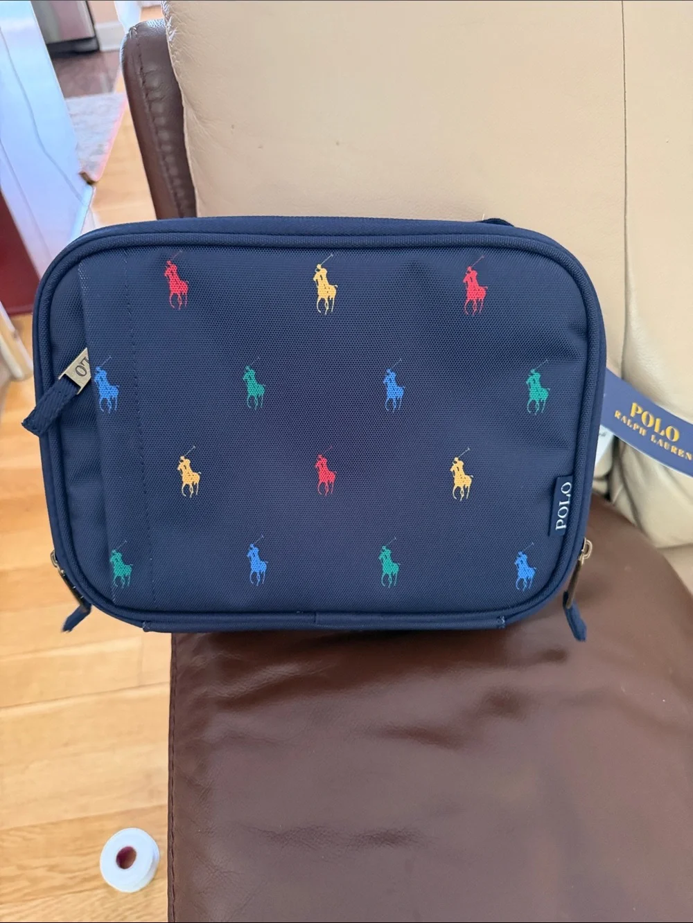 Ralph Lauren Navy Lunch Tote with Multicolor Pony Embroidery